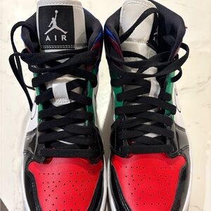 Jordan 1 Nike High Top Red and Green Sneakers Bold Color Block Design